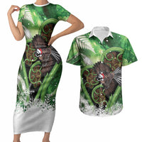 Piwakawaka New Zealand Christmas In July Couples Matching Short Sleeve Bodycon Dress and Hawaiian Shirt NZ Aroha Koru Fern Marble Vibes LT14 Green - Polynesian Pride
