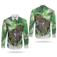 Piwakawaka New Zealand Christmas In July Couples Matching Short Sleeve Bodycon Dress and Long Sleeve Button Shirt NZ Aroha Koru Fern Marble Vibes LT14 - Polynesian Pride