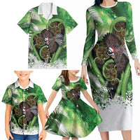Piwakawaka New Zealand Christmas In July Family Matching Long Sleeve Bodycon Dress and Hawaiian Shirt NZ Aroha Koru Fern Marble Vibes LT14 - Polynesian Pride