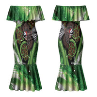 Piwakawaka New Zealand Christmas In July Family Matching Mermaid Dress and Hawaiian Shirt NZ Aroha Koru Fern Marble Vibes LT14 Mom's Dress Green - Polynesian Pride