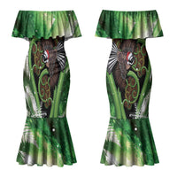 Piwakawaka New Zealand Christmas In July Family Matching Mermaid Dress and Hawaiian Shirt NZ Aroha Koru Fern Marble Vibes LT14 Mom's Dress Green - Polynesian Pride