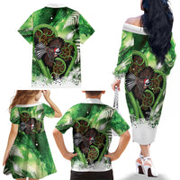Piwakawaka New Zealand Christmas In July Family Matching Off The Shoulder Long Sleeve Dress and Hawaiian Shirt NZ Aroha Koru Fern Marble Vibes LT14 Mom's Dress Green - Polynesian Pride