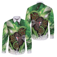 Piwakawaka New Zealand Christmas In July Family Matching Off The Shoulder Long Sleeve Dress and Hawaiian Shirt NZ Aroha Koru Fern Marble Vibes LT14 Dad's Shirt - Long Sleeve Green - Polynesian Pride