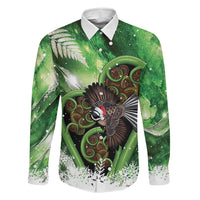 Piwakawaka New Zealand Christmas In July Family Matching Off The Shoulder Long Sleeve Dress and Hawaiian Shirt NZ Aroha Koru Fern Marble Vibes LT14 Daughter's Dress Green - Polynesian Pride