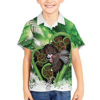Piwakawaka New Zealand Christmas In July Family Matching Off The Shoulder Long Sleeve Dress and Hawaiian Shirt NZ Aroha Koru Fern Marble Vibes