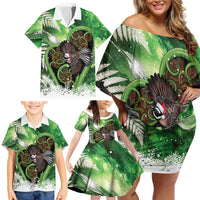 Piwakawaka New Zealand Christmas In July Family Matching Off Shoulder Short Dress and Hawaiian Shirt NZ Aroha Koru Fern Marble Vibes LT14 - Polynesian Pride
