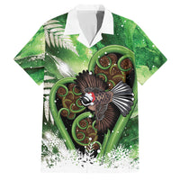 Piwakawaka New Zealand Christmas In July Family Matching Off Shoulder Short Dress and Hawaiian Shirt NZ Aroha Koru Fern Marble Vibes LT14 Dad's Shirt - Short Sleeve Green - Polynesian Pride