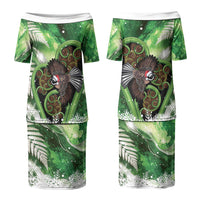 Piwakawaka New Zealand Christmas In July Family Matching Puletasi and Hawaiian Shirt NZ Aroha Koru Fern Marble Vibes LT14 Mom's Dress Green - Polynesian Pride