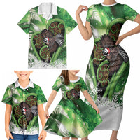 Piwakawaka New Zealand Christmas In July Family Matching Short Sleeve Bodycon Dress and Hawaiian Shirt NZ Aroha Koru Fern Marble Vibes LT14 - Polynesian Pride