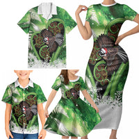 Piwakawaka New Zealand Christmas In July Family Matching Short Sleeve Bodycon Dress and Hawaiian Shirt NZ Aroha Koru Fern Marble Vibes LT14 - Polynesian Pride