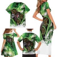 Piwakawaka New Zealand Christmas In July Family Matching Short Sleeve Bodycon Dress and Hawaiian Shirt NZ Aroha Koru Fern Marble Vibes LT14 Mom's Dress Green - Polynesian Pride