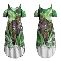 Piwakawaka New Zealand Christmas In July Family Matching Summer Maxi Dress and Hawaiian Shirt NZ Aroha Koru Fern Marble Vibes LT14 Mom's Dress Green - Polynesian Pride