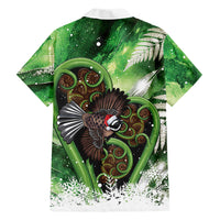 Piwakawaka New Zealand Christmas In July Family Matching Summer Maxi Dress and Hawaiian Shirt NZ Aroha Koru Fern Marble Vibes LT14 Dad's Shirt - Long Sleeve Green - Polynesian Pride