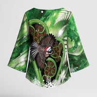 Piwakawaka New Zealand Christmas In July Kimono Sleeve Blouse NZ Aroha Koru Fern Marble Vibes