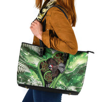 Piwakawaka New Zealand Christmas In July Leather Tote Bag NZ Aroha Koru Fern Marble Vibes