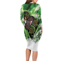 Piwakawaka New Zealand Christmas In July Long Sleeve Bodycon Dress NZ Aroha Koru Fern Marble Vibes LT14 - Polynesian Pride