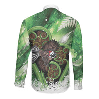 Piwakawaka New Zealand Christmas In July Long Sleeve Button Shirt NZ Aroha Koru Fern Marble Vibes LT14 - Polynesian Pride