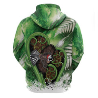 Piwakawaka New Zealand Christmas In July Zip Hoodie NZ Aroha Koru Fern Marble Vibes