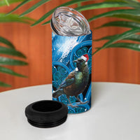Tui Bird New Zealand Christmas In July 4 in 1 Can Cooler Tumbler NZ Aroha Koru Fern Marble Vibes
