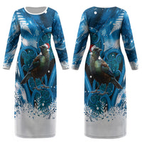 Tui Bird New Zealand Christmas In July Couples Matching Long Sleeve Bodycon Dress and Hawaiian Shirt NZ Aroha Koru Fern Marble Vibes LT14 - Polynesian Pride