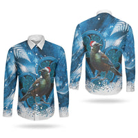 Tui Bird New Zealand Christmas In July Couples Matching Off Shoulder Short Dress and Long Sleeve Button Shirt NZ Aroha Koru Fern Marble Vibes LT14 - Polynesian Pride