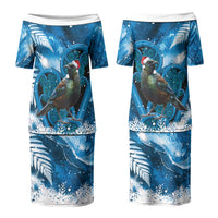 Tui Bird New Zealand Christmas In July Couples Matching Puletasi and Long Sleeve Button Shirt NZ Aroha Koru Fern Marble Vibes LT14 - Polynesian Pride