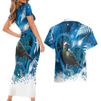 Tui Bird New Zealand Christmas In July Couples Matching Short Sleeve Bodycon Dress and Hawaiian Shirt NZ Aroha Koru Fern Marble Vibes LT14 - Polynesian Pride