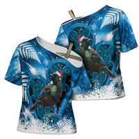 Tui Bird New Zealand Christmas In July Cross Shoulder Shirt NZ Aroha Koru Fern Marble Vibes