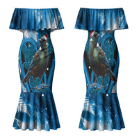 Tui Bird New Zealand Christmas In July Family Matching Mermaid Dress and Hawaiian Shirt NZ Aroha Koru Fern Marble Vibes LT14 Mom's Dress Blue - Polynesian Pride