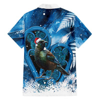 Tui Bird New Zealand Christmas In July Family Matching Mermaid Dress and Hawaiian Shirt NZ Aroha Koru Fern Marble Vibes LT14 Dad's Shirt - Long Sleeve Blue - Polynesian Pride