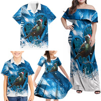 Tui Bird New Zealand Christmas In July Family Matching Off Shoulder Maxi Dress and Hawaiian Shirt NZ Aroha Koru Fern Marble Vibes LT14 - Polynesian Pride