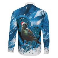 Tui Bird New Zealand Christmas In July Family Matching Off Shoulder Short Dress and Hawaiian Shirt NZ Aroha Koru Fern Marble Vibes LT14 Son's Shirt Blue - Polynesian Pride