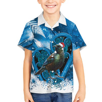 Tui Bird New Zealand Christmas In July Family Matching Off Shoulder Short Dress and Hawaiian Shirt NZ Aroha Koru Fern Marble Vibes