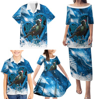 Tui Bird New Zealand Christmas In July Family Matching Puletasi and Hawaiian Shirt NZ Aroha Koru Fern Marble Vibes LT14 - Polynesian Pride