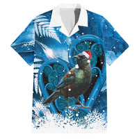 Tui Bird New Zealand Christmas In July Family Matching Summer Maxi Dress and Hawaiian Shirt NZ Aroha Koru Fern Marble Vibes LT14 Dad's Shirt - Short Sleeve Blue - Polynesian Pride