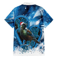 Tui Bird New Zealand Christmas In July Family Matching Summer Maxi Dress and Hawaiian Shirt NZ Aroha Koru Fern Marble Vibes LT14 Dad's Shirt - Long Sleeve Blue - Polynesian Pride