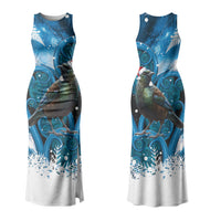 Tui Bird New Zealand Christmas In July Family Matching Tank Maxi Dress and Hawaiian Shirt NZ Aroha Koru Fern Marble Vibes LT14 Mom's Dress Blue - Polynesian Pride