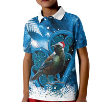 Tui Bird New Zealand Christmas In July Kid Polo Shirt NZ Aroha Koru Fern Marble Vibes