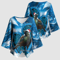 Tui Bird New Zealand Christmas In July Kimono Sleeve Blouse NZ Aroha Koru Fern Marble Vibes