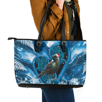 Tui Bird New Zealand Christmas In July Leather Tote Bag NZ Aroha Koru Fern Marble Vibes