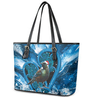 Tui Bird New Zealand Christmas In July Leather Tote Bag NZ Aroha Koru Fern Marble Vibes