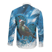 Tui Bird New Zealand Christmas In July Long Sleeve Button Shirt NZ Aroha Koru Fern Marble Vibes LT14 - Polynesian Pride