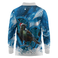 Tui Bird New Zealand Christmas In July Long Sleeve Polo Shirt NZ Aroha Koru Fern Marble Vibes