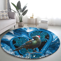 Tui Bird New Zealand Christmas In July Round Carpet NZ Aroha Koru Fern Marble Vibes