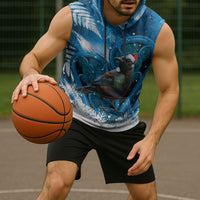 Tui Bird New Zealand Christmas In July Sleeveless Hoodie NZ Aroha Koru Fern Marble Vibes