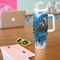 Tui Bird New Zealand Christmas In July Tumbler With Handle NZ Aroha Koru Fern Marble Vibes