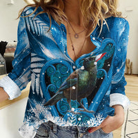 Tui Bird New Zealand Christmas In July Women Casual Shirt NZ Aroha Koru Fern Marble Vibes