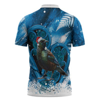 Tui Bird New Zealand Christmas In July Zipper Polo Shirt NZ Aroha Koru Fern Marble Vibes LT14 - Polynesian Pride