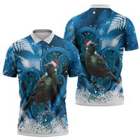 Tui Bird New Zealand Christmas In July Zipper Polo Shirt NZ Aroha Koru Fern Marble Vibes LT14 - Polynesian Pride