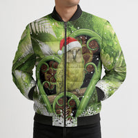 Kakapo New Zealand Christmas In July Bomber Puffer Jacket NZ Aroha Koru Fern Marble Vibes